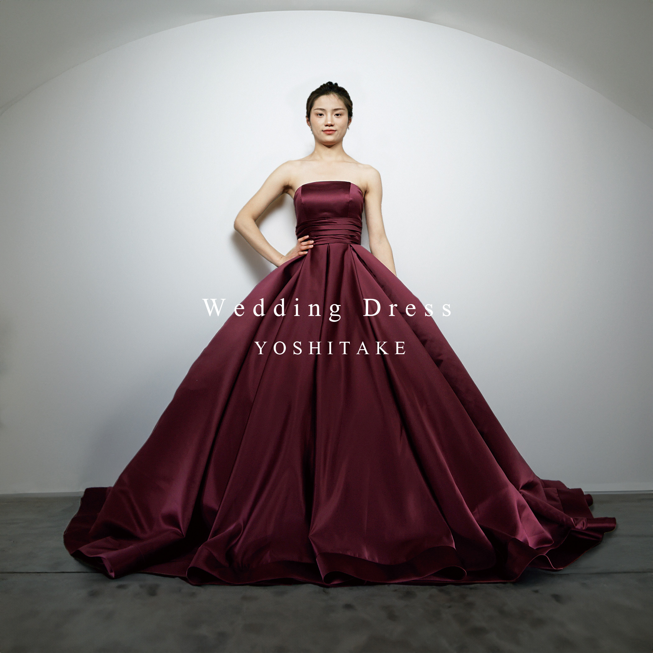 ウエディングドレス.ボルドー.カラードレス.リボン.プリンセスライン.Y2545