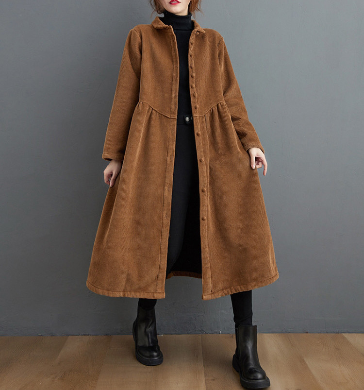 【受注制作】 通勤・防寒・秋冬コート・大きいサイズ・着痩せ・コーデュロイ生地・ポケット付き