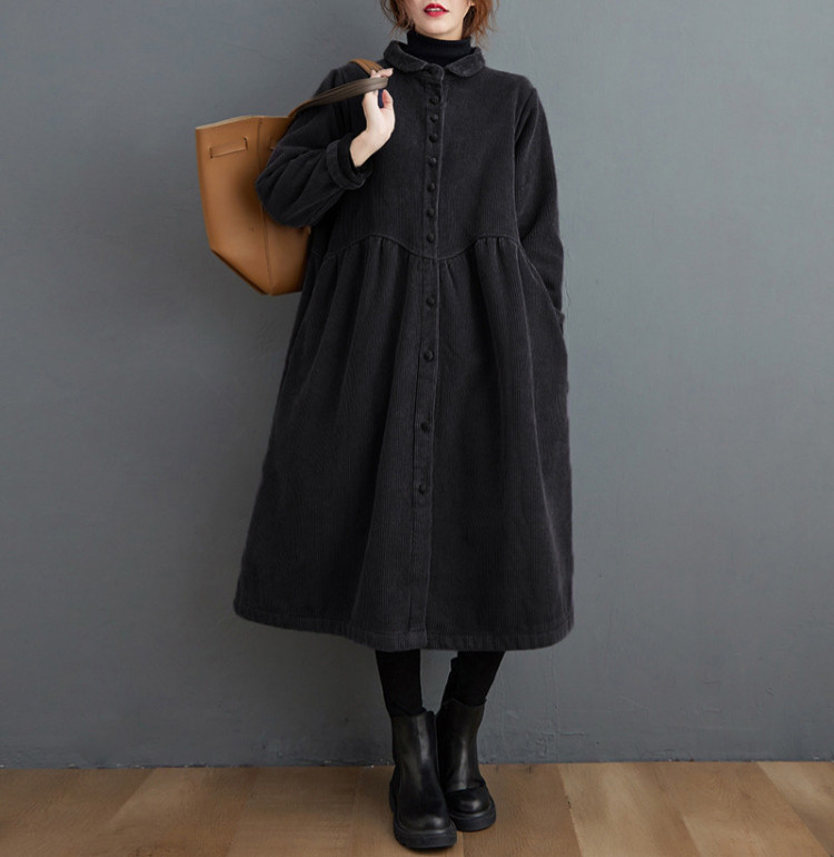 【受注制作】 通勤・防寒・秋冬コート・大きいサイズ・着痩せ・コーデュロイ生地・ワンピースポケット付き