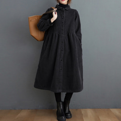 【受注制作】 通勤・防寒・秋冬コート・大きいサイズ・着痩せ・コーデュロイ生地・ワンピースポケット付き 1枚目の画像