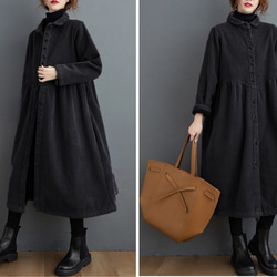 【受注制作】 通勤・防寒・秋冬コート・大きいサイズ・着痩せ・コーデュロイ生地・ワンピースポケット付き 4枚目の画像