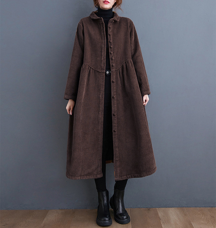 【受注制作】 通勤・防寒・秋冬コート・大きいサイズ・着痩せ・コーデュロイ生地・ポケット付き