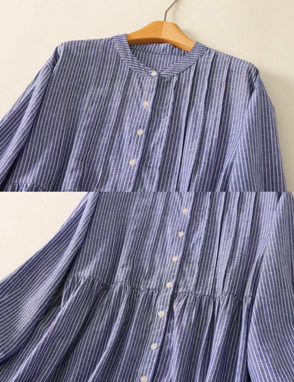 春◆秋◆綿麻◆コットンリネン◆ストライプ柄◆ワンピース◆通勤◆通学◆ 長袖◆ 3枚目の画像