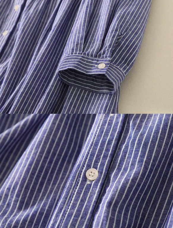 春◆秋◆綿麻◆コットンリネン◆ストライプ柄◆ワンピース◆通勤◆通学◆ 長袖◆ 4枚目の画像