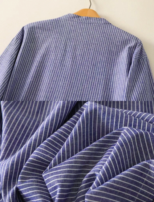 春◆秋◆綿麻◆コットンリネン◆ストライプ柄◆ワンピース◆通勤◆通学◆ 長袖◆ 5枚目の画像