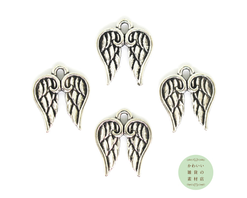 両の翼のアンティークシルバーのチャーム（エンジェルハート/天使の羽