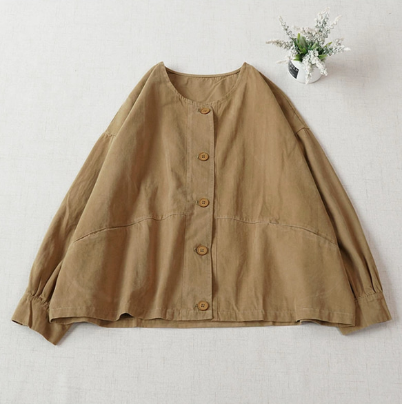 【受注製作】シンプルな薄手ジャケット.綿ブラウス.トップス.コットン 4枚目の画像
