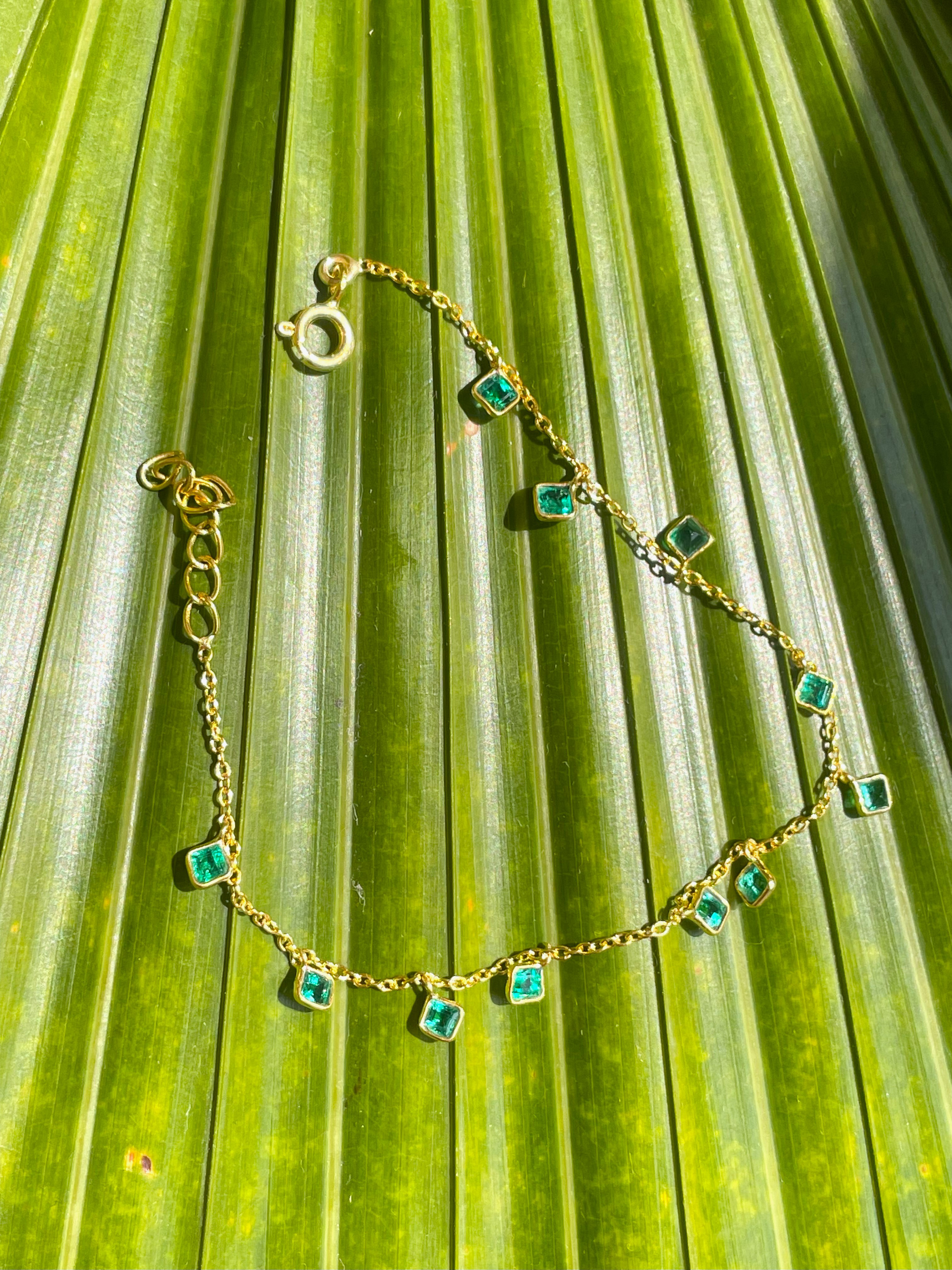 925シルバー/天然スクエアエメラルドテニスブレスレット