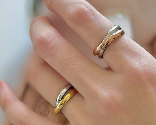 14K ゴールド ダブルパールリング ゴールド]ダブルパールリング