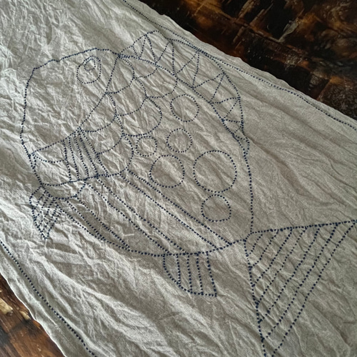 刺し子の手ぬぐい おさかな こだわりベルギーリネン（60番手）ダーク