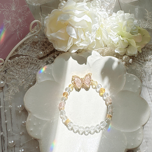 フローライト（蝶）＆シトリン＆水晶＆フローライト 天然石