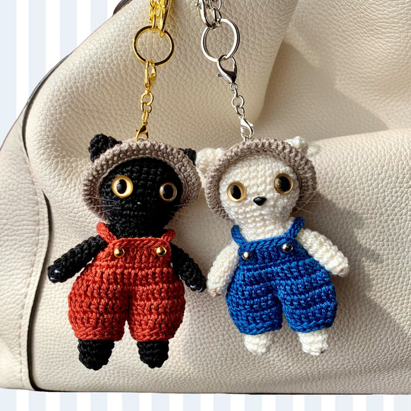 バルーンパンツのあみぐるみ猫 バッグチャーム 着せ替え人形 猫雑貨 猫