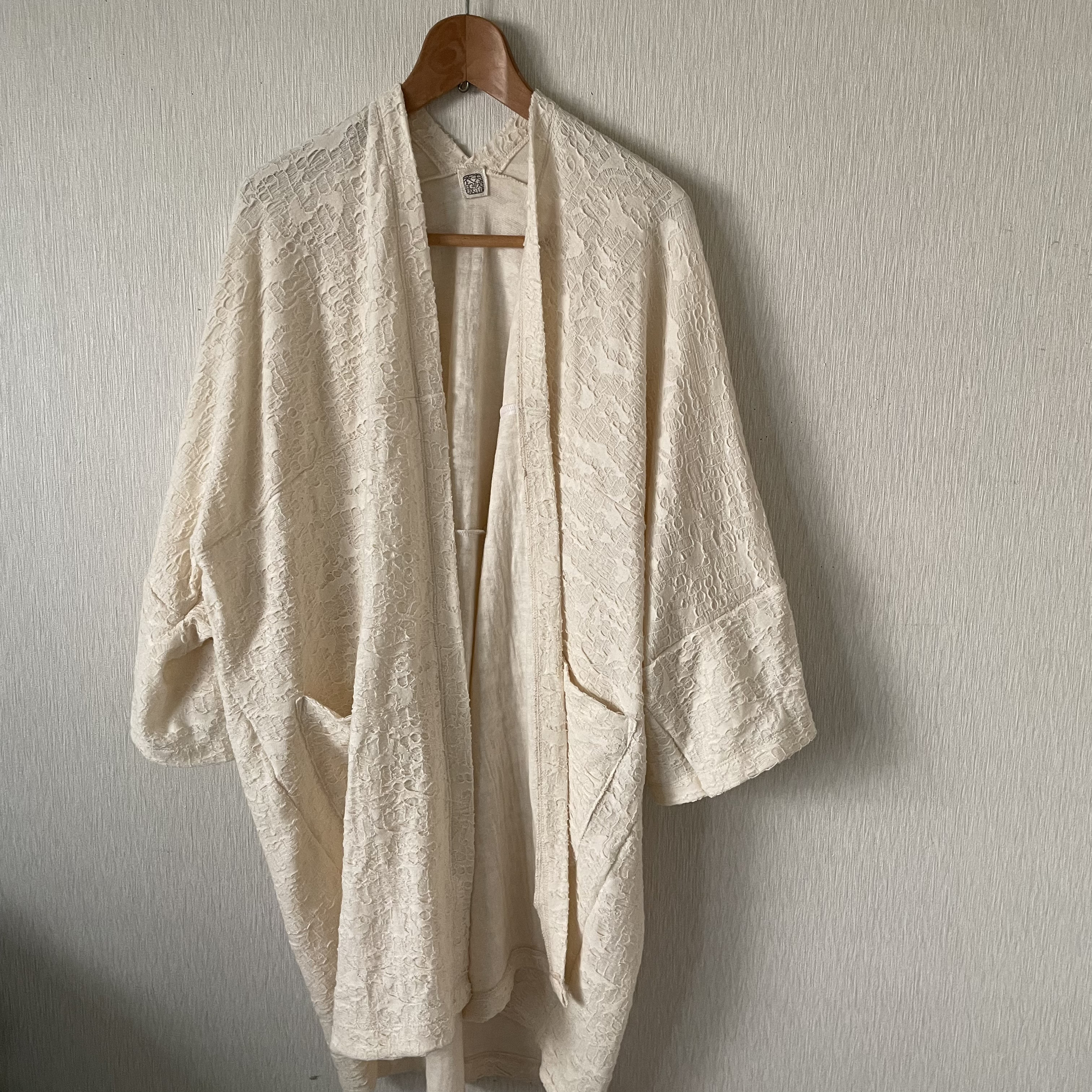 変わり織ゆったり着物風ハーフコート生成りＦ