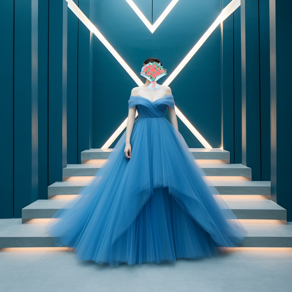 ブルーカラードレス　プリンセス　オフショル　素チュール派　ボリューム　　前撮り　二次会　結婚式 披露宴