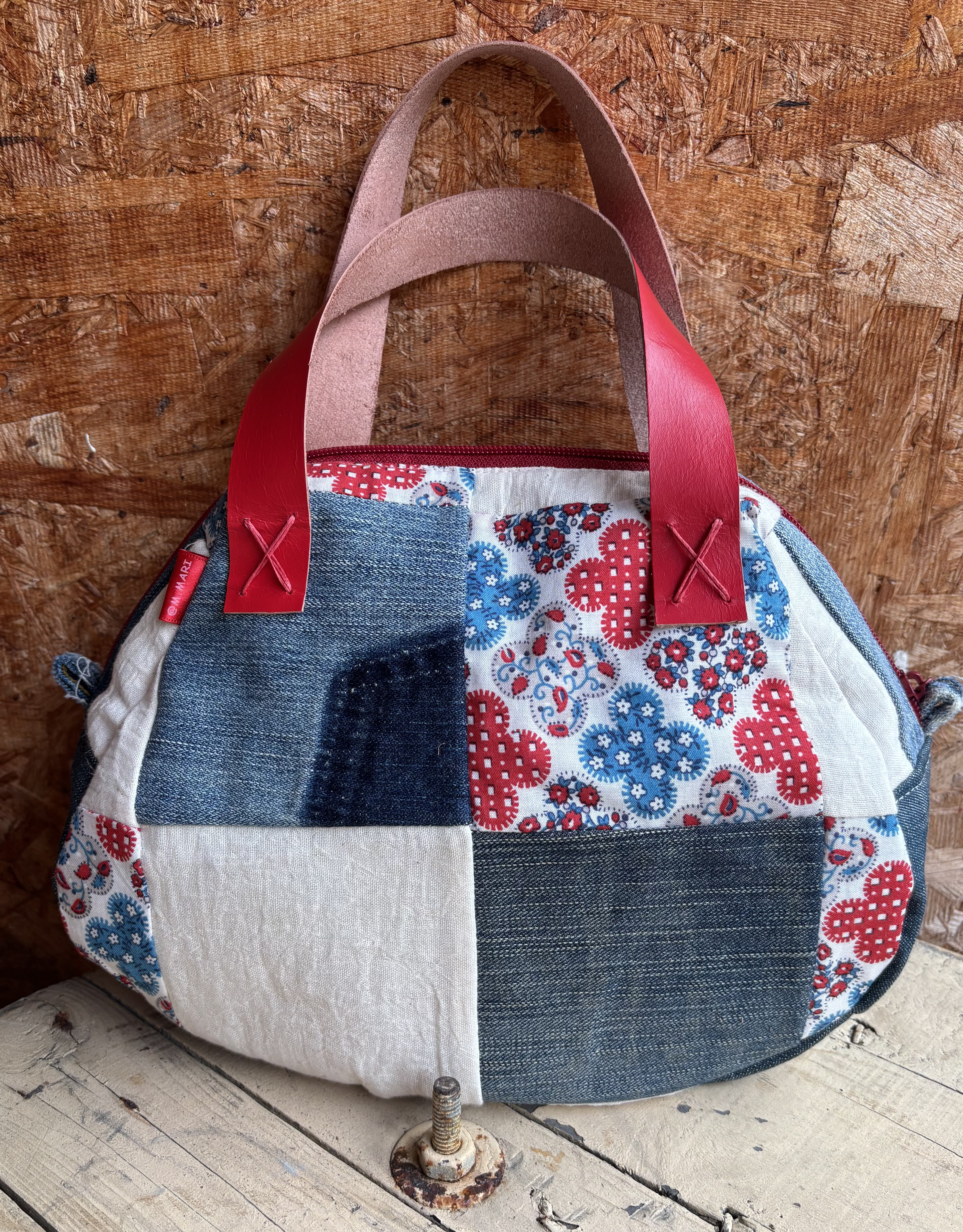 デニムパッチワークトートバッグ ハンドメイド