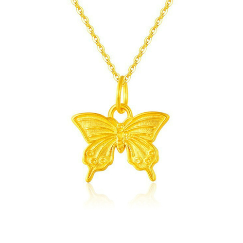 蝶とクリスタルのゴールドネックレス 24K24K純金の蝶々ネックレス24金ゴールド蝶中空24Kゴールド蝶