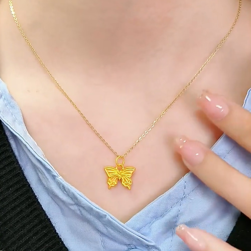 24K24K純金の蝶々ネックレス24金ゴールド蝶中空24Kゴールド蝶