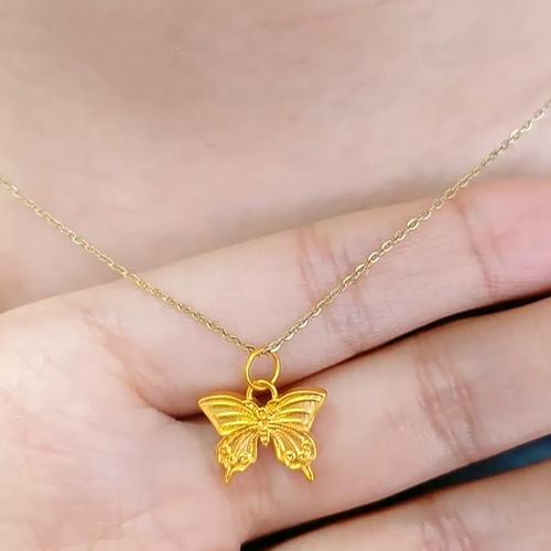 24K24K純金の蝶々ネックレス24金ゴールド蝶中空24Kゴールド蝶