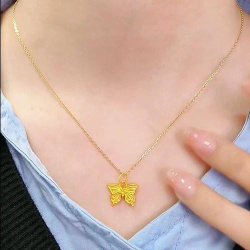24K 24金　ヒョウタンのネックレス 足金999刻印入りA 24K24K純金の蝶々ネックレス24金ゴールド蝶中空24Kゴールド蝶