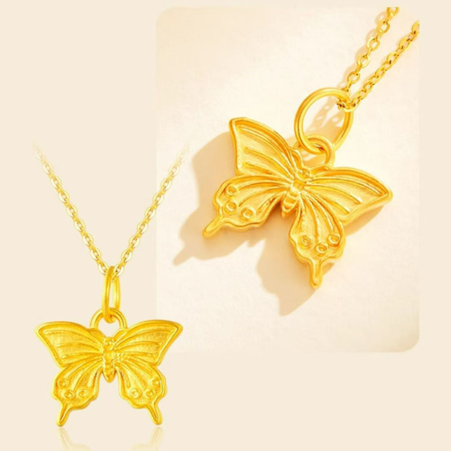 24K24K純金の蝶々ネックレス24金ゴールド蝶中空24Kゴールド蝶