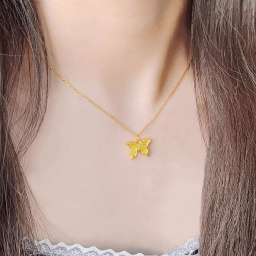 24K24K純金の蝶々ネックレス24金ゴールド蝶中空24Kゴールド蝶