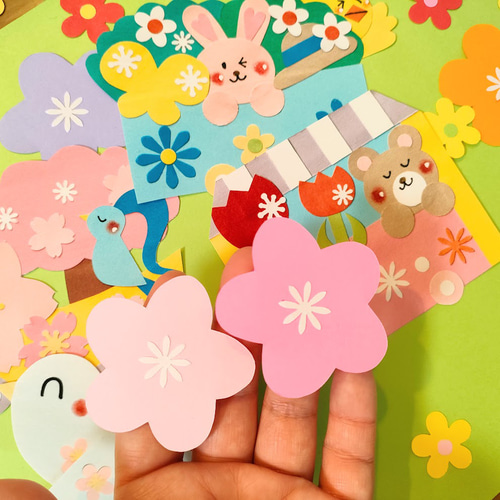 桜 汽車 色紙 壁面 アルバム 飾り ～春の汽車に乗って♪～ 猫 うさぎ