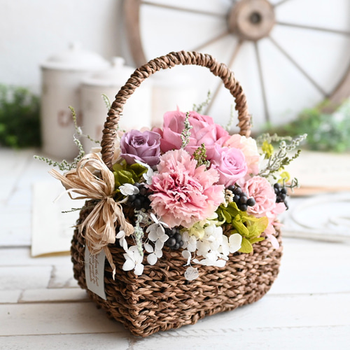 翌日発送】母の日＊彩りの華バスケット＊あふれる花籠アレンジメント