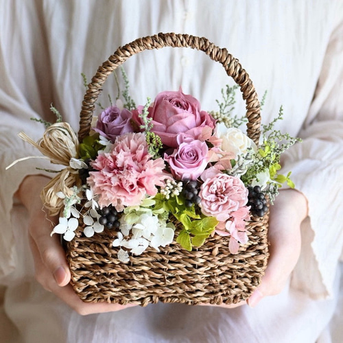 翌日発送】母の日＊彩りの華バスケット＊あふれる花籠アレンジメント