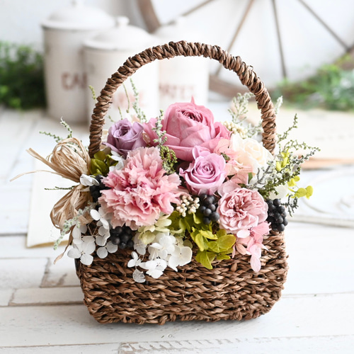 翌日発送】母の日＊彩りの華バスケット＊あふれる花籠アレンジメント