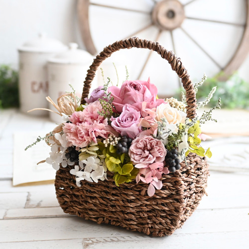 翌日発送】母の日＊彩りの華バスケット＊あふれる花籠アレンジメント