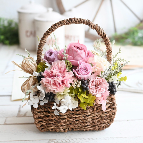 翌日発送】母の日＊彩りの華バスケット＊あふれる花籠アレンジメント