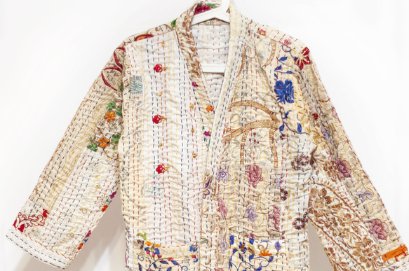 女性用手刺繍シルクジャケット インドシルクサリー パッチワーク 長袖