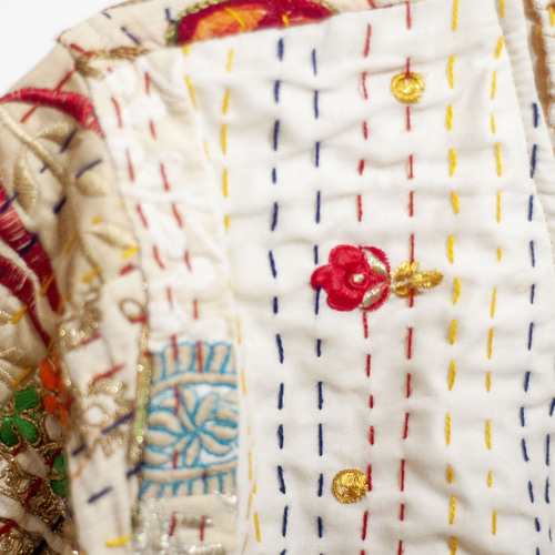 女性用手刺繍シルクジャケット インドシルクサリー パッチワーク 長袖