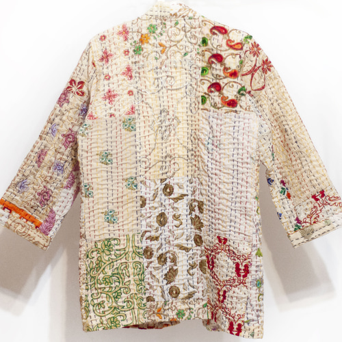 女性用手刺繍シルクジャケット インドシルクサリー パッチワーク 長袖