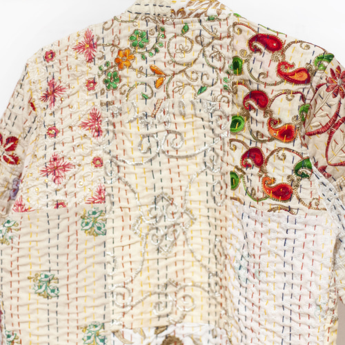 女性用手刺繍シルクジャケット インドシルクサリー パッチワーク 長袖