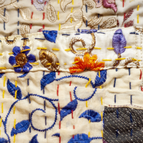 女性用手刺繍シルクジャケット インドシルクサリー パッチワーク 長袖