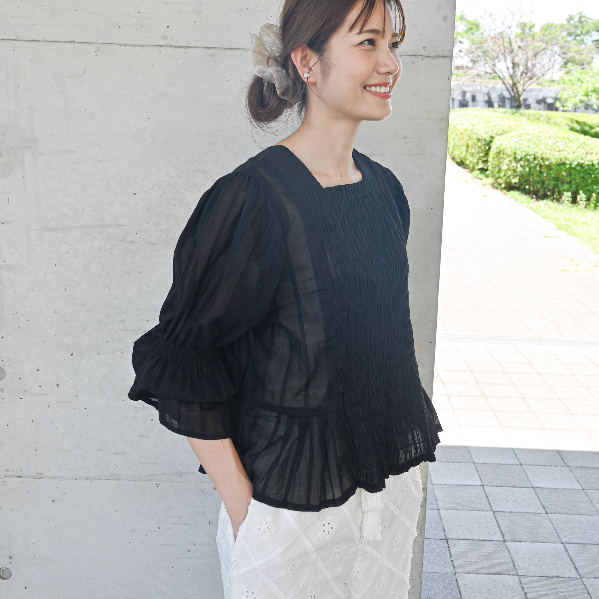 「シアーコットン」前後3wayキャンディースリーブ「ブラック」「ライトアウター」