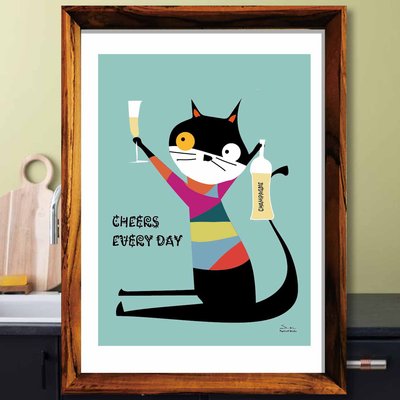 毎日が乾杯　猫　お気に入り9400件突破　イラスト　ポスター　A4〜A1　アート  アートポスター　sei検索　3280