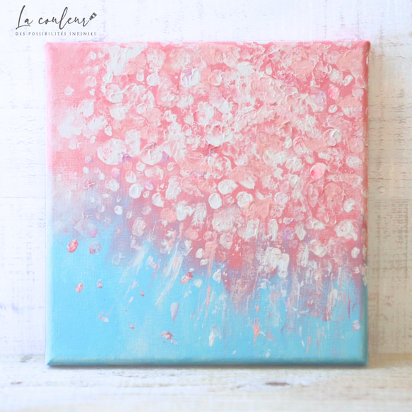 特集掲載【受注制作】【原画】抽象画　桜 舞う　180×180mm（S0サイズ）キャンバス　送料無料 1枚目の画像