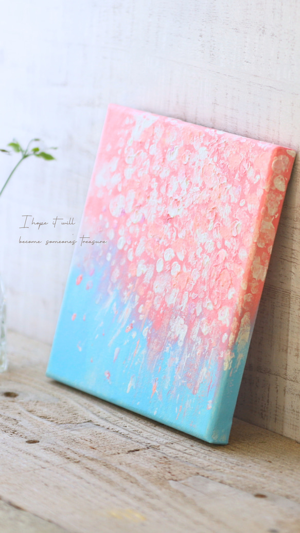 特集掲載【受注制作】【原画】抽象画　桜 舞う　180×180mm（S0サイズ）キャンバス　送料無料 10枚目の画像