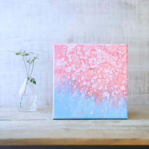 原画 アクリル画 『水辺の桜』 キャンバスボード SM号 作者