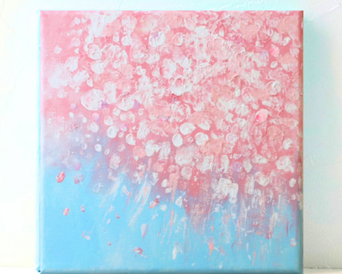 特集掲載【受注制作】【原画】抽象画 桜 舞う 18cm角（S0サイズ） 絵画