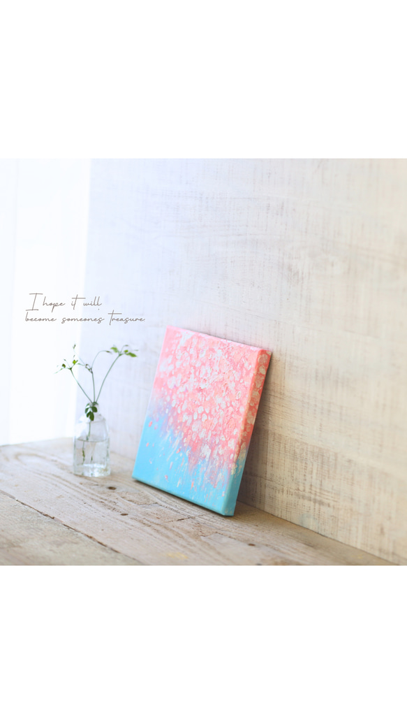特集掲載【受注制作】【原画】抽象画　桜 舞う　180×180mm（S0サイズ）キャンバス　送料無料 9枚目の画像