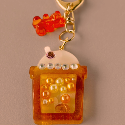 コーヒーフロートのキーホルダー レジン シェイカー オレンジ 春 夏