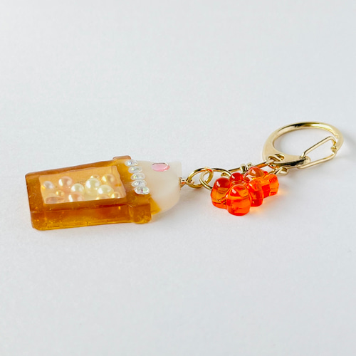 コーヒーフロートのキーホルダー レジン シェイカー オレンジ 春 夏