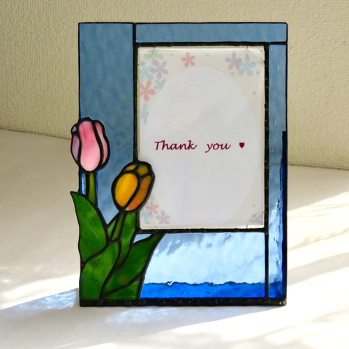 ステンドグラス ＊チューリップのフォトフレーム＊♡ピンクとオレンジ