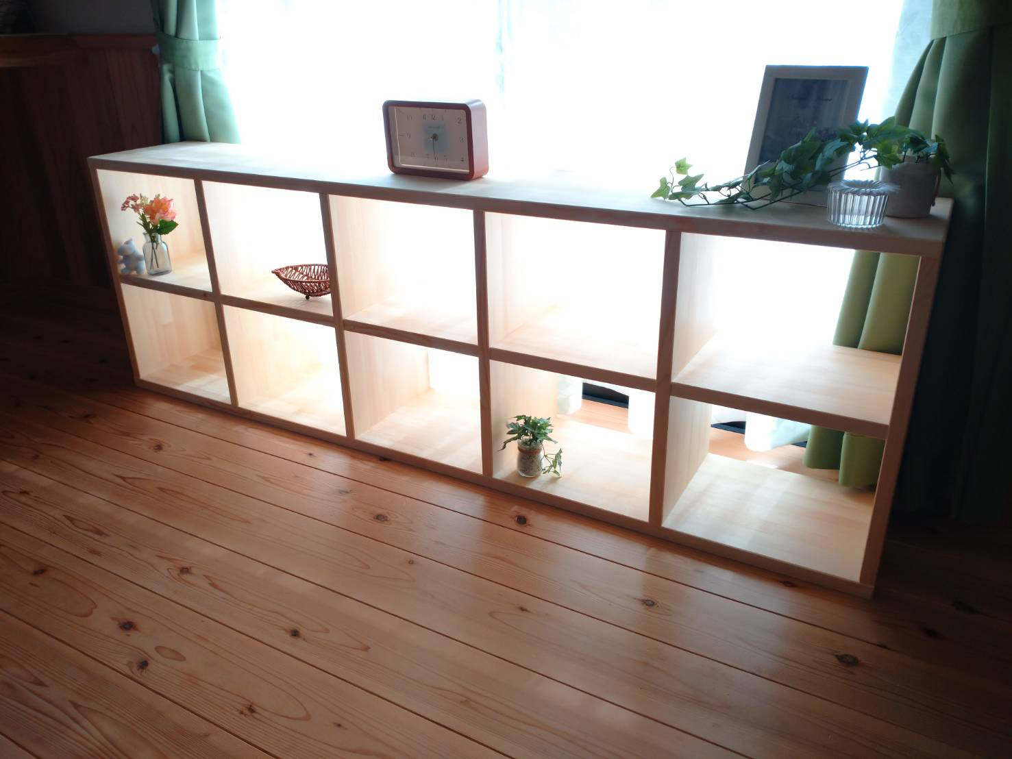 天然木　赤松集成材　スタッキングシェルフ２×５ 飾り棚　収納棚　絵本棚　本棚