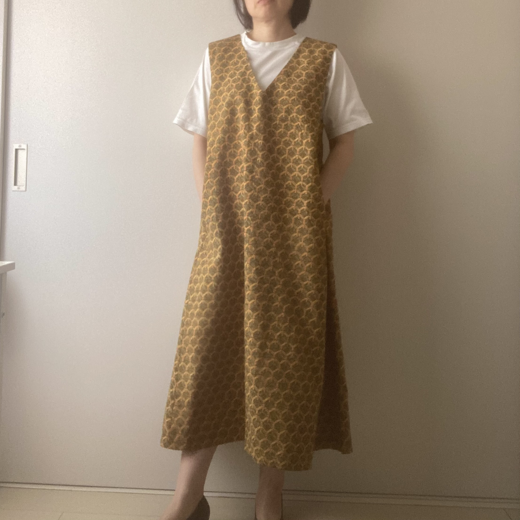 着物リメイク　ジャンパースカート　幾何学柄