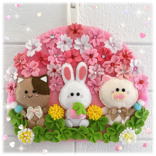 フェルトのリース☆桜満開☆お花見☆壁飾り リース Tama 通販 19044948