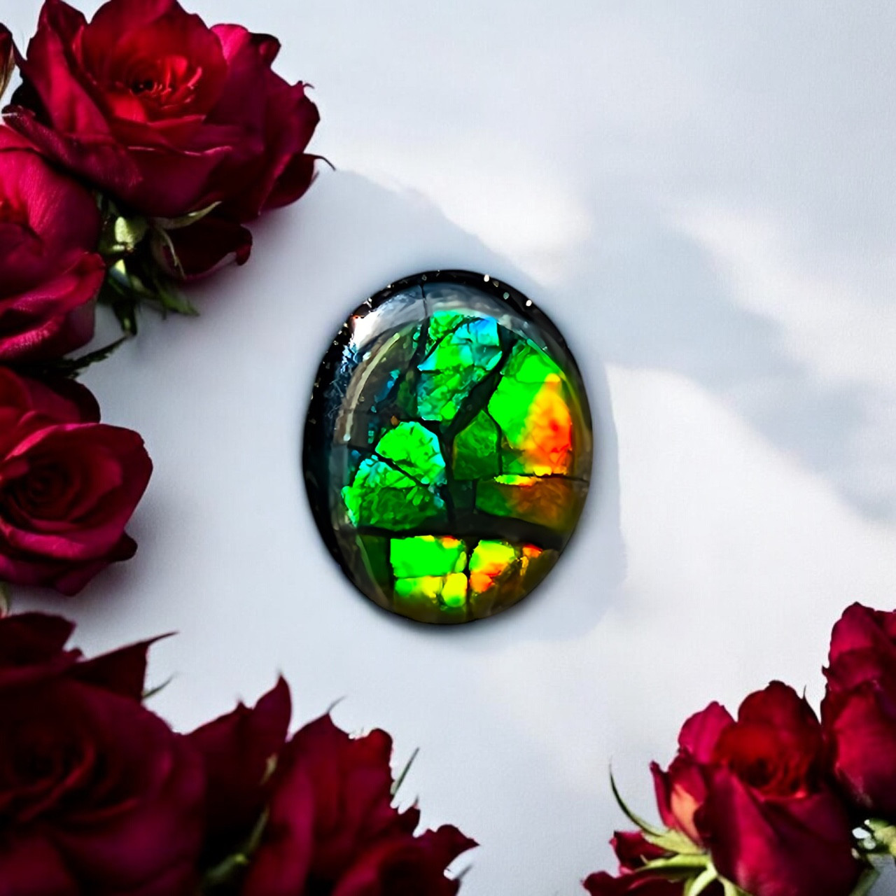 天然石 宝石 アンモライト（Ammolite）トリプレットルース オーバル 9×7mm AMOV090701